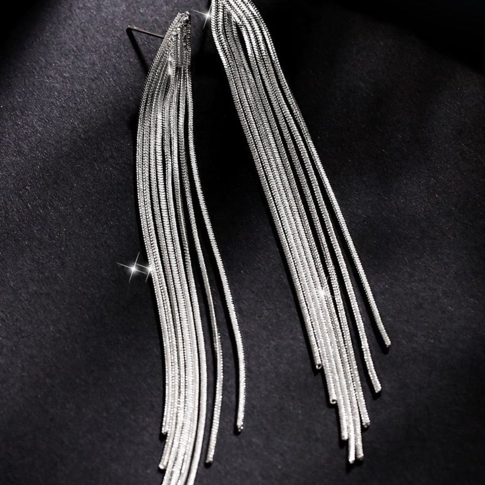 S925 Elegant Long Chain Earrings - Picture 2 of 9
